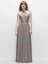 Front View Thumbnail - Cashmere Gray Shirred Halter Chiffon Maxi Dress with Back Sash-Tie Closure