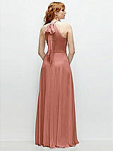 Rear View Thumbnail - Desert Rose Shirred Halter Chiffon Maxi Dress with Back Sash-Tie Closure