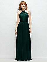 Front View Thumbnail - Evergreen Shirred Halter Chiffon Maxi Dress with Back Sash-Tie Closure