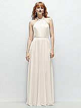 Front View Thumbnail - Ivory Shirred Halter Chiffon Maxi Dress with Back Sash-Tie Closure