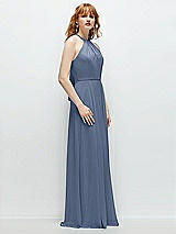 Side View Thumbnail - Larkspur Blue Shirred Halter Chiffon Maxi Dress with Back Sash-Tie Closure