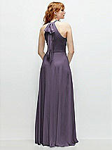 Rear View Thumbnail - Lavender Shirred Halter Chiffon Maxi Dress with Back Sash-Tie Closure