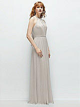 Side View Thumbnail - Oyster Shirred Halter Chiffon Maxi Dress with Back Sash-Tie Closure