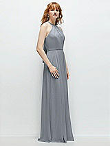 Side View Thumbnail - Platinum Shirred Halter Chiffon Maxi Dress with Back Sash-Tie Closure