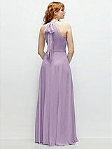 Rear View Thumbnail - Pale Purple Shirred Halter Chiffon Maxi Dress with Back Sash-Tie Closure