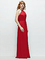 Side View Thumbnail - Parisian Red Shirred Halter Chiffon Maxi Dress with Back Sash-Tie Closure