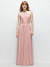 Front View Thumbnail - Rose - PANTONE Rose Quartz Shirred Halter Chiffon Maxi Dress with Back Sash-Tie Closure