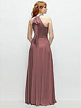 Rear View Thumbnail - Rosewood Shirred Halter Chiffon Maxi Dress with Back Sash-Tie Closure