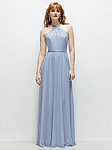 Front View Thumbnail - Sky Blue Shirred Halter Chiffon Maxi Dress with Back Sash-Tie Closure