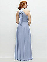 Rear View Thumbnail - Sky Blue Shirred Halter Chiffon Maxi Dress with Back Sash-Tie Closure