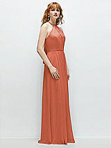 Side View Thumbnail - Terracotta Copper Shirred Halter Chiffon Maxi Dress with Back Sash-Tie Closure