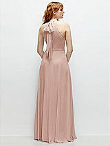 Rear View Thumbnail - Toasted Sugar Shirred Halter Chiffon Maxi Dress with Back Sash-Tie Closure