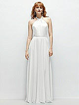 Front View Thumbnail - White Shirred Halter Chiffon Maxi Dress with Back Sash-Tie Closure