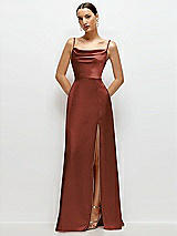 Front View Thumbnail - Auburn Moon Cowl Neck Satin Maxi Dress with Adjustable Spaghetti Straps