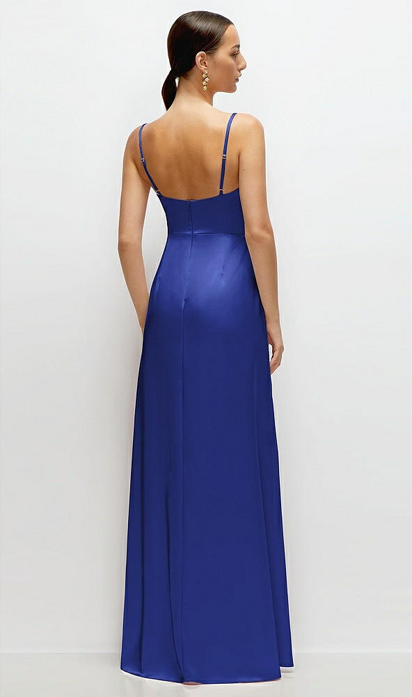 Back View - Cobalt Blue Cowl Neck Satin Maxi Dress with Adjustable Spaghetti Straps