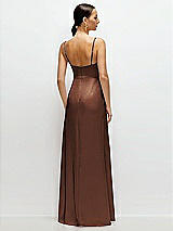 Rear View Thumbnail - Cognac Cowl Neck Satin Maxi Dress with Adjustable Spaghetti Straps