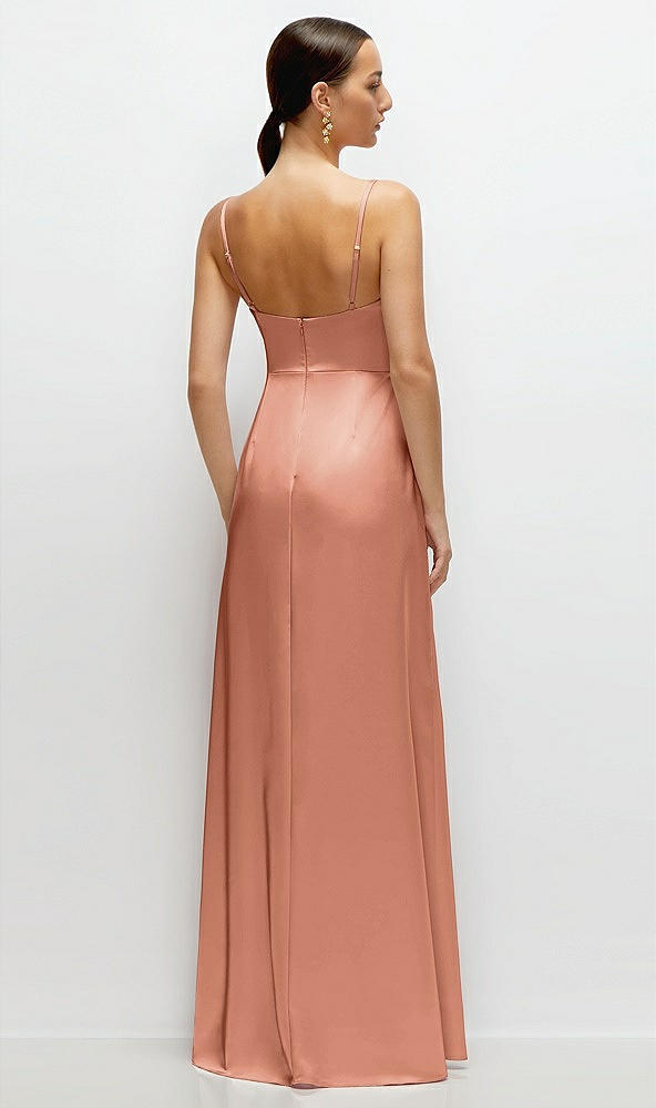 Back View - Copper Penny Cowl Neck Satin Maxi Dress with Adjustable Spaghetti Straps