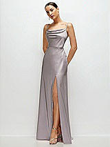 Side View Thumbnail - Cashmere Gray Cowl Neck Satin Maxi Dress with Adjustable Spaghetti Straps