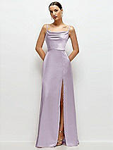 Front View Thumbnail - Lilac Haze Cowl Neck Satin Maxi Dress with Adjustable Spaghetti Straps