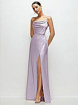 Side View Thumbnail - Lilac Haze Cowl Neck Satin Maxi Dress with Adjustable Spaghetti Straps