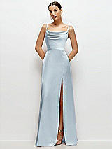 Front View Thumbnail - Mist Cowl Neck Satin Maxi Dress with Adjustable Spaghetti Straps