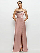 Front View Thumbnail - Neu Nude Cowl Neck Satin Maxi Dress with Adjustable Spaghetti Straps