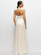 Rear View Thumbnail - Oat Cowl Neck Satin Maxi Dress with Adjustable Spaghetti Straps