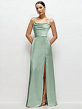 Front View Thumbnail - Seagrass Cowl Neck Satin Maxi Dress with Adjustable Spaghetti Straps