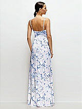 Rear View Thumbnail - Magnolia Sky Floral Cowl Neck Satin Maxi Dress with Adjustable Spaghetti Straps