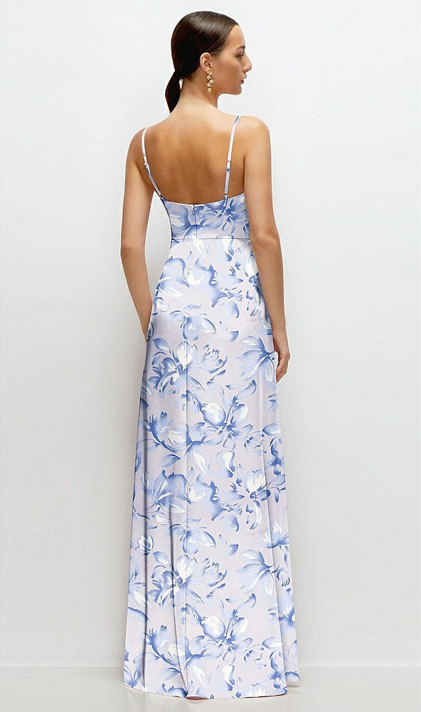 Back View - Magnolia Sky Floral Cowl Neck Satin Maxi Dress with Adjustable Spaghetti Straps