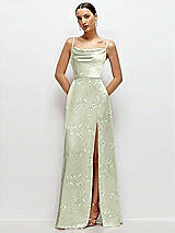 Front View Thumbnail - Vintage Primrose Celadon Floral Cowl Neck Satin Maxi Dress with Adjustable Spaghetti Straps