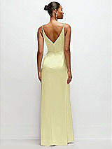 Rear View Thumbnail - Butter Yellow Pleated Faux Wrap Satin Maxi Dress with Adjustable Spaghetti Straps