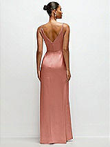 Rear View Thumbnail - Desert Rose Pleated Faux Wrap Satin Maxi Dress with Adjustable Spaghetti Straps