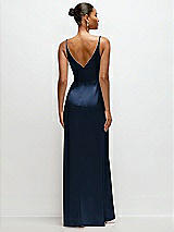 Rear View Thumbnail - Midnight Navy Pleated Faux Wrap Satin Maxi Dress with Adjustable Spaghetti Straps