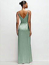 Rear View Thumbnail - Seagrass Pleated Faux Wrap Satin Maxi Dress with Adjustable Spaghetti Straps