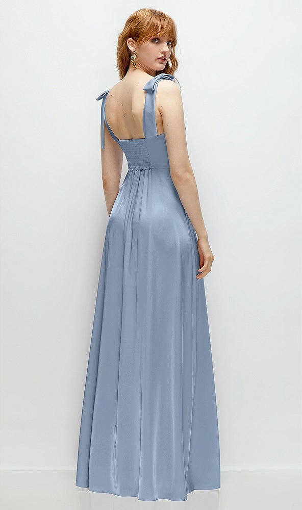 Back View - Cloudy Square Neck Fluid Satin Maxi Dress with Bow Straps 