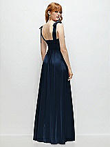 Rear View Thumbnail - Midnight Navy Square Neck Fluid Satin Maxi Dress with Bow Straps 