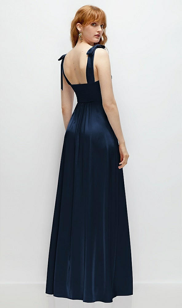 Back View - Midnight Navy Square Neck Fluid Satin Maxi Dress with Bow Straps 