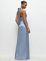 Rear View Thumbnail - Cloudy Band Collar Halter Open Back Fluid Satin Maxi Dress with Self-Tie Bow