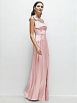 Side View Thumbnail - Ballet Pink Bow One-Shoulder Fluid Satin Maxi Dress with Full Skirt