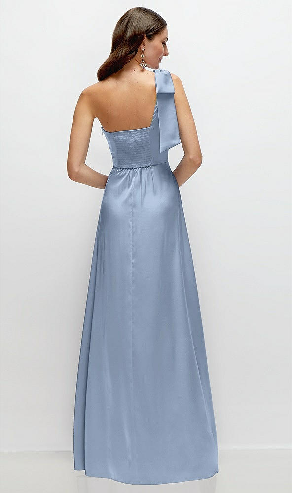 Back View - Cloudy Bow One-Shoulder Fluid Satin Maxi Dress with Full Skirt