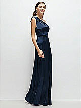 Side View Thumbnail - Midnight Navy Bow One-Shoulder Fluid Satin Maxi Dress with Full Skirt