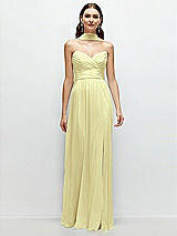 Front View Thumbnail - Butter Yellow Strapless Pleated Surplice Chiffon Maxi Dress with A-Line Skirt