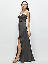 Side View Thumbnail - Caviar Gray Strapless Pleated Surplice Chiffon Maxi Dress with A-Line Skirt