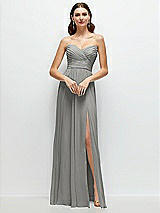 Alt View 1 Thumbnail - Chelsea Gray Strapless Pleated Surplice Chiffon Maxi Dress with A-Line Skirt