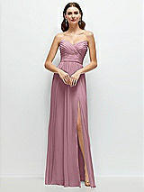 Alt View 1 Thumbnail - Dusty Pink Strapless Pleated Surplice Chiffon Maxi Dress with A-Line Skirt