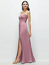 Side View Thumbnail - Dusty Pink Strapless Pleated Surplice Chiffon Maxi Dress with A-Line Skirt