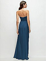 Rear View Thumbnail - Dusk Blue Strapless Pleated Surplice Chiffon Maxi Dress with A-Line Skirt