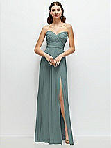 Alt View 1 Thumbnail - Icelandic Strapless Pleated Surplice Chiffon Maxi Dress with A-Line Skirt