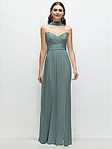 Front View Thumbnail - Icelandic Strapless Pleated Surplice Chiffon Maxi Dress with A-Line Skirt